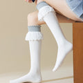 Crystorax | Calf-Length Cotton Socks for Women with Ruffled Lace Trim