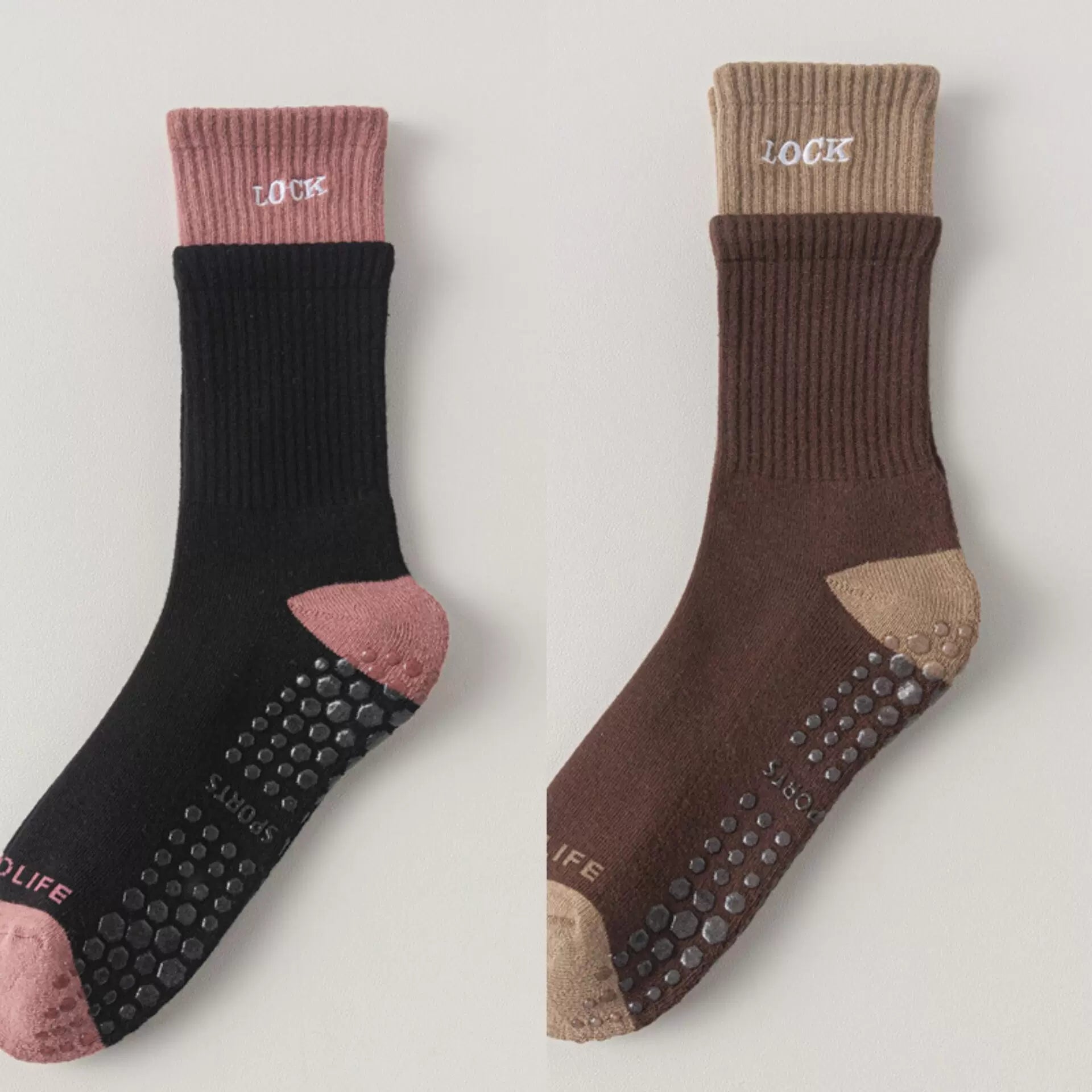 Crystorax | Thick Terry Mid-Calf Yoga Socks for Women, Non-Slip Cotton Pilates Socks for Autumn and Winter Indoor Fitness