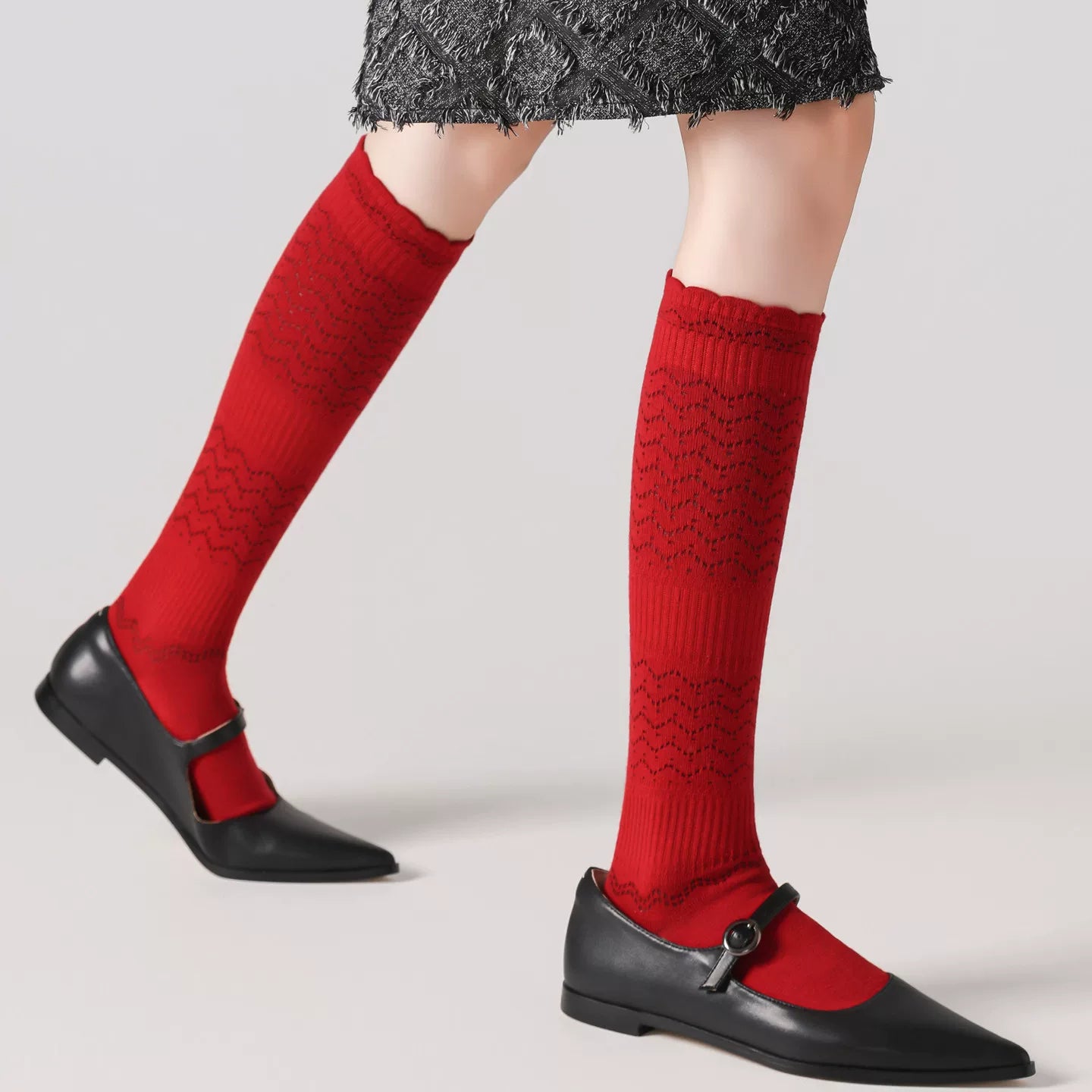 Crystorax | Women’s Merino Wool Calf Socks with Lace Knit Detail