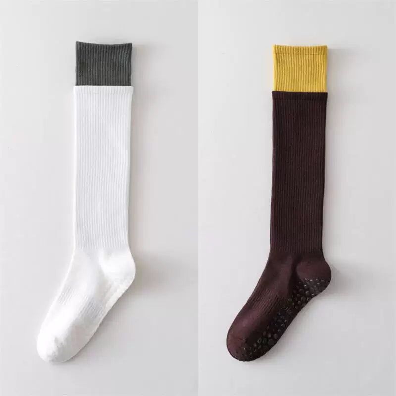 Crystorax | Long Tube Non-Slip Yoga Socks for Women, Double-Cuff Mid-Calf Socks for Pilates and Indoor Fitness