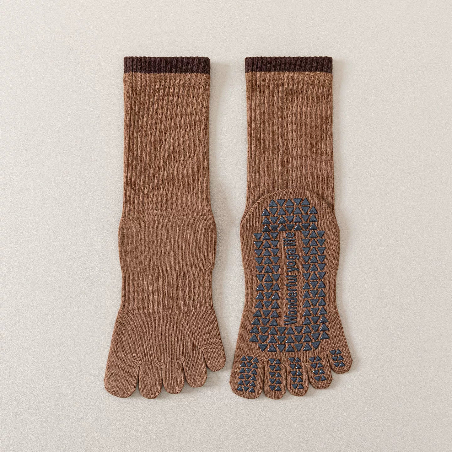 Crystorax | Striped Five-Toe Yoga Socks for Women, Non-Slip Mid-Calf Socks for Pilates, Dance, and Fitness