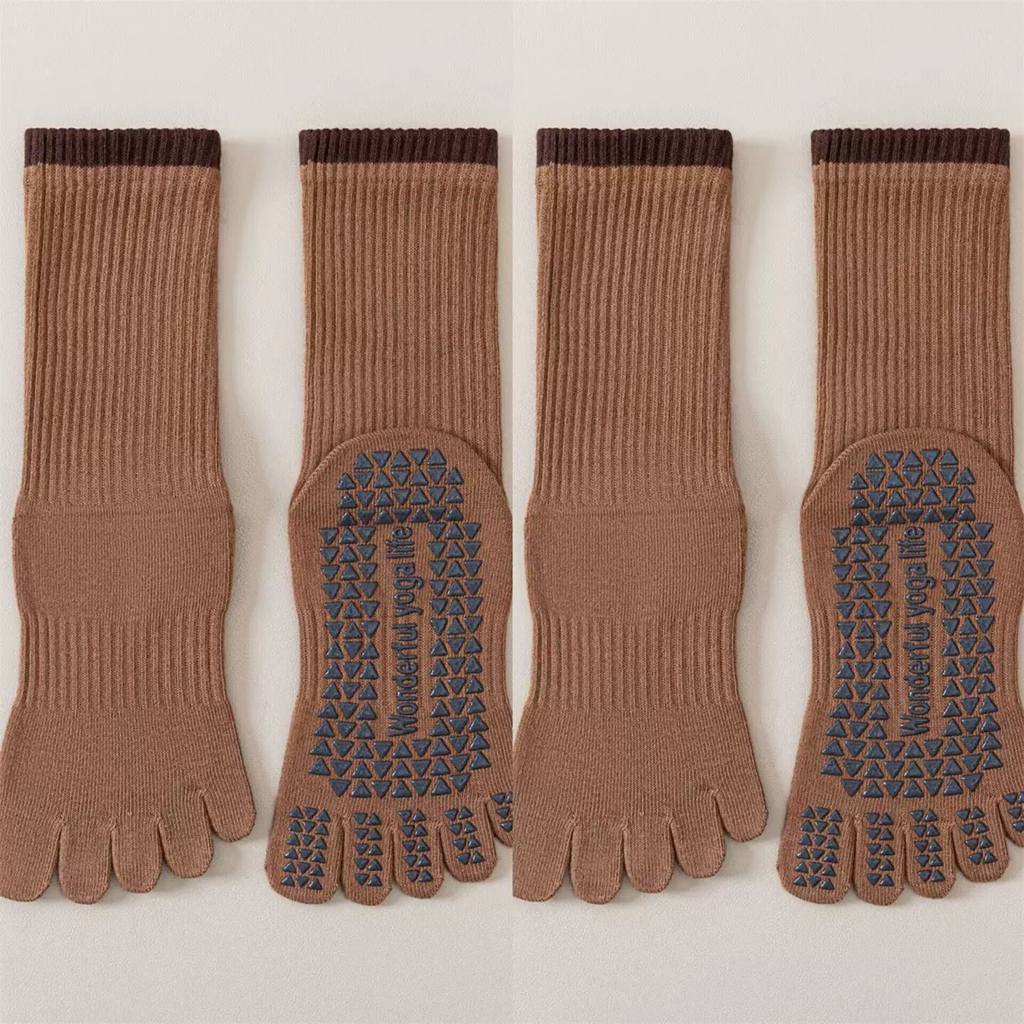 Crystorax | Striped Five-Toe Yoga Socks for Women, Non-Slip Mid-Calf Socks for Pilates, Dance, and Fitness