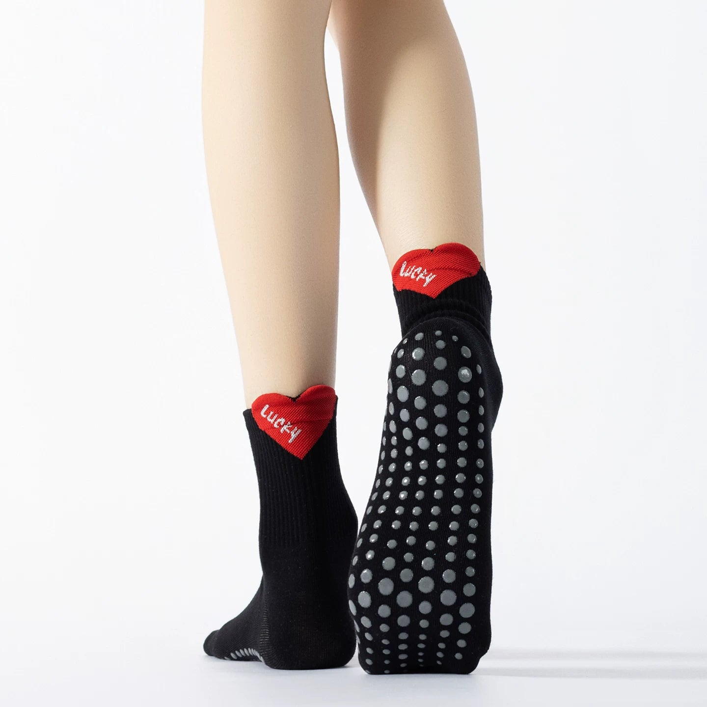 Crystorax | Heart Contrast Non-Slip Yoga Socks for Women, Short Summer Pilates Socks for Indoor Fitness