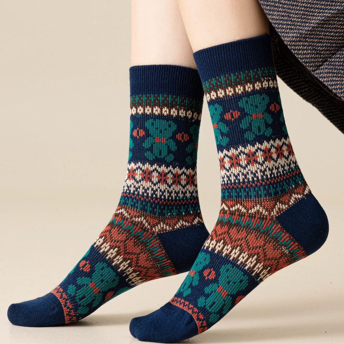 Crystorax | Thick Cotton Mid-Calf Socks with Double-Knit Pile for Women