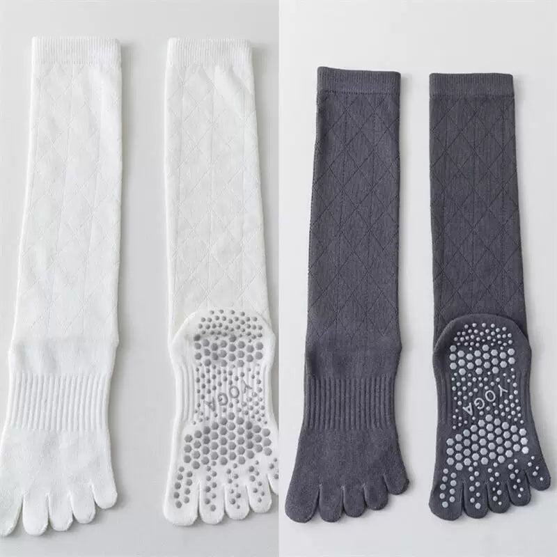 Crystorax | Long Tube Five-Toe Yoga Socks for Women, Non-Slip Split-Toe Mid-Calf Socks for Pilates and Floor Training