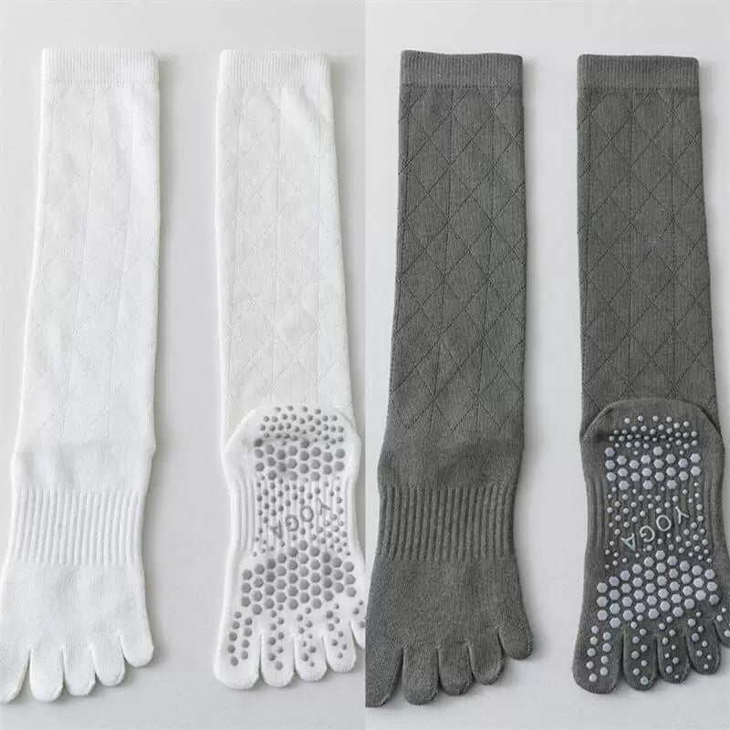 Crystorax | Long Tube Five-Toe Yoga Socks for Women, Non-Slip Split-Toe Mid-Calf Socks for Pilates and Floor Training
