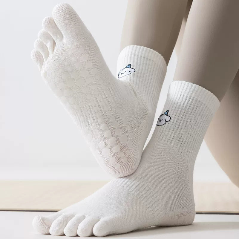 Crystorax | Five-Toe Yoga Mid-Calf Socks for Women, Non-Slip Split-Toe Pilates Socks for Spring and Autumn Fitness