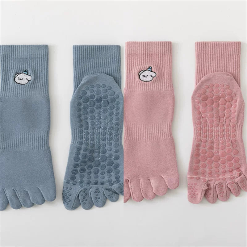 Crystorax | Five-Toe Yoga Mid-Calf Socks for Women, Non-Slip Split-Toe Pilates Socks for Spring and Autumn Fitness