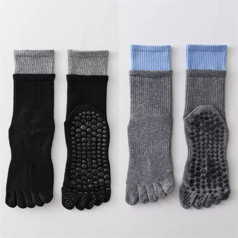 Crystorax | Five-Toe Mid-Calf Yoga Socks for Women, Non-Slip Split-Toe Pilates Socks for Indoor Fitness and Dance