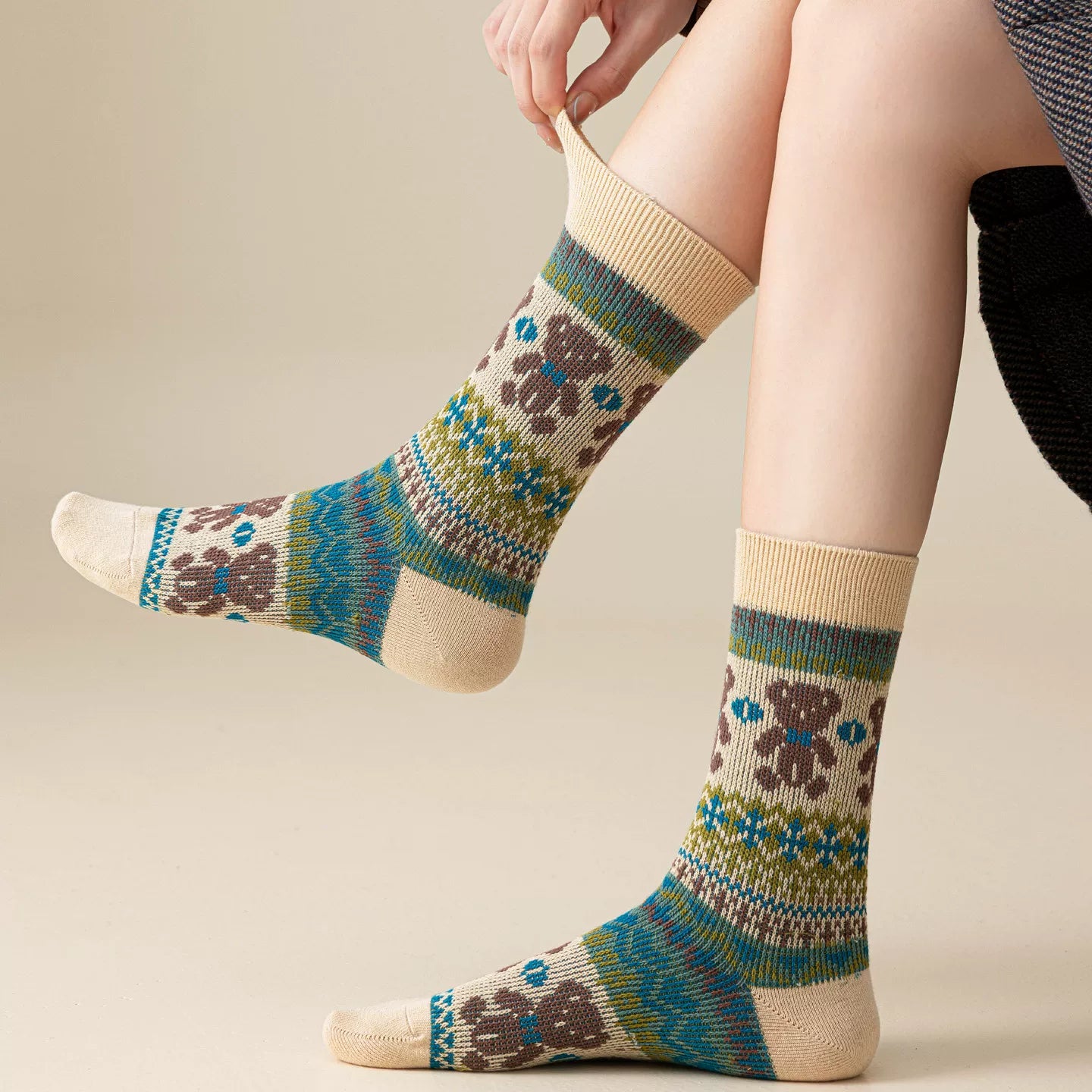 Crystorax | Thick Cotton Mid-Calf Socks with Double-Knit Pile for Women
