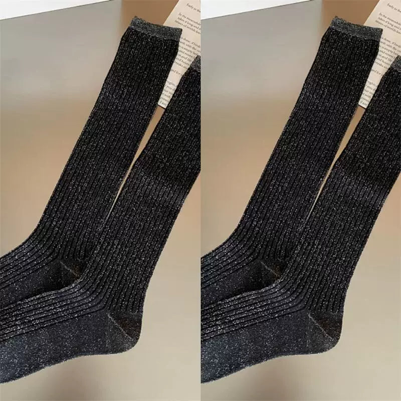 Crystorax | Women’s Thin Calf Socks with Vertical Knit Texture for Summer