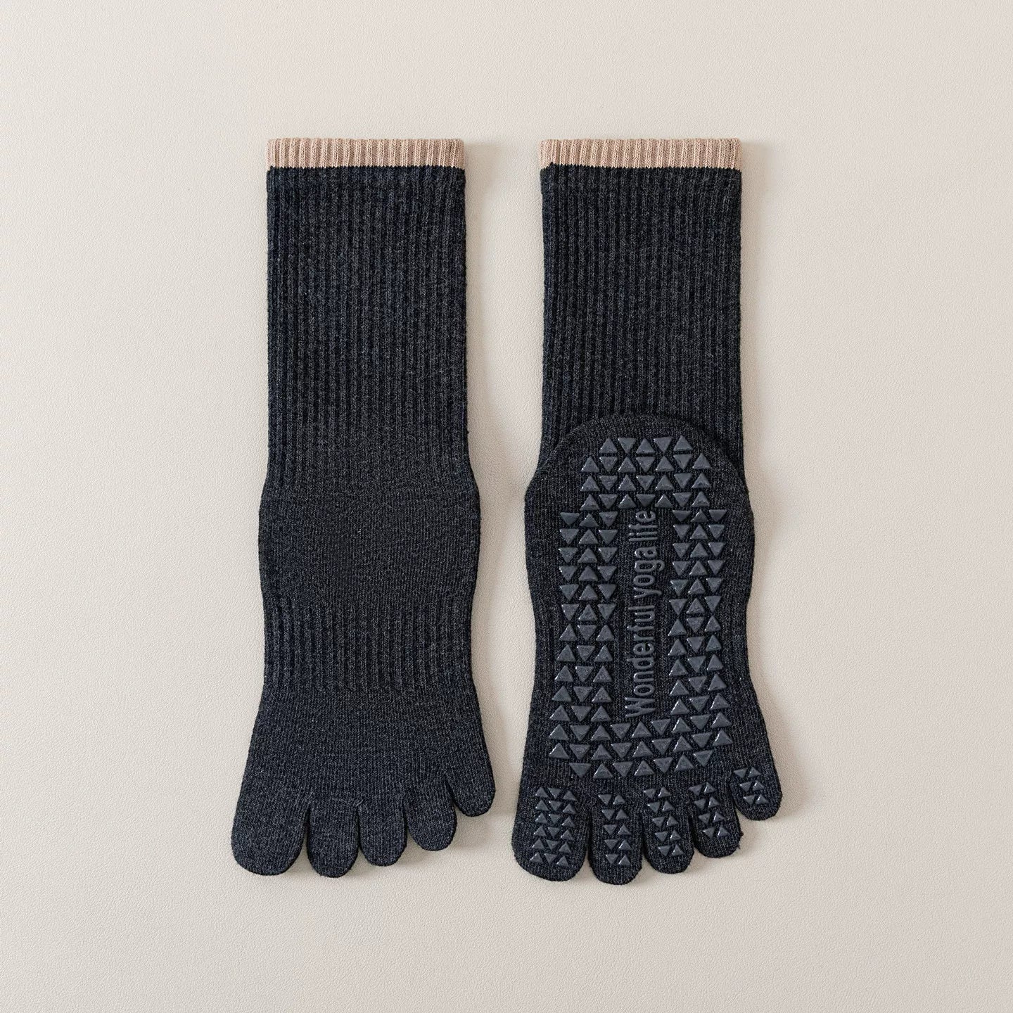 Crystorax | Striped Five-Toe Yoga Socks for Women, Non-Slip Mid-Calf Socks for Pilates, Dance, and Fitness