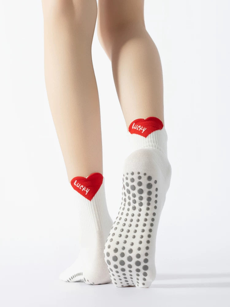 Crystorax | Heart Contrast Non-Slip Yoga Socks for Women, Short Summer Pilates Socks for Indoor Fitness