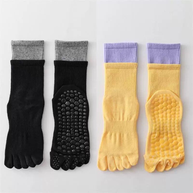 Crystorax | Five-Toe Mid-Calf Yoga Socks for Women, Non-Slip Split-Toe Pilates Socks for Indoor Fitness and Dance