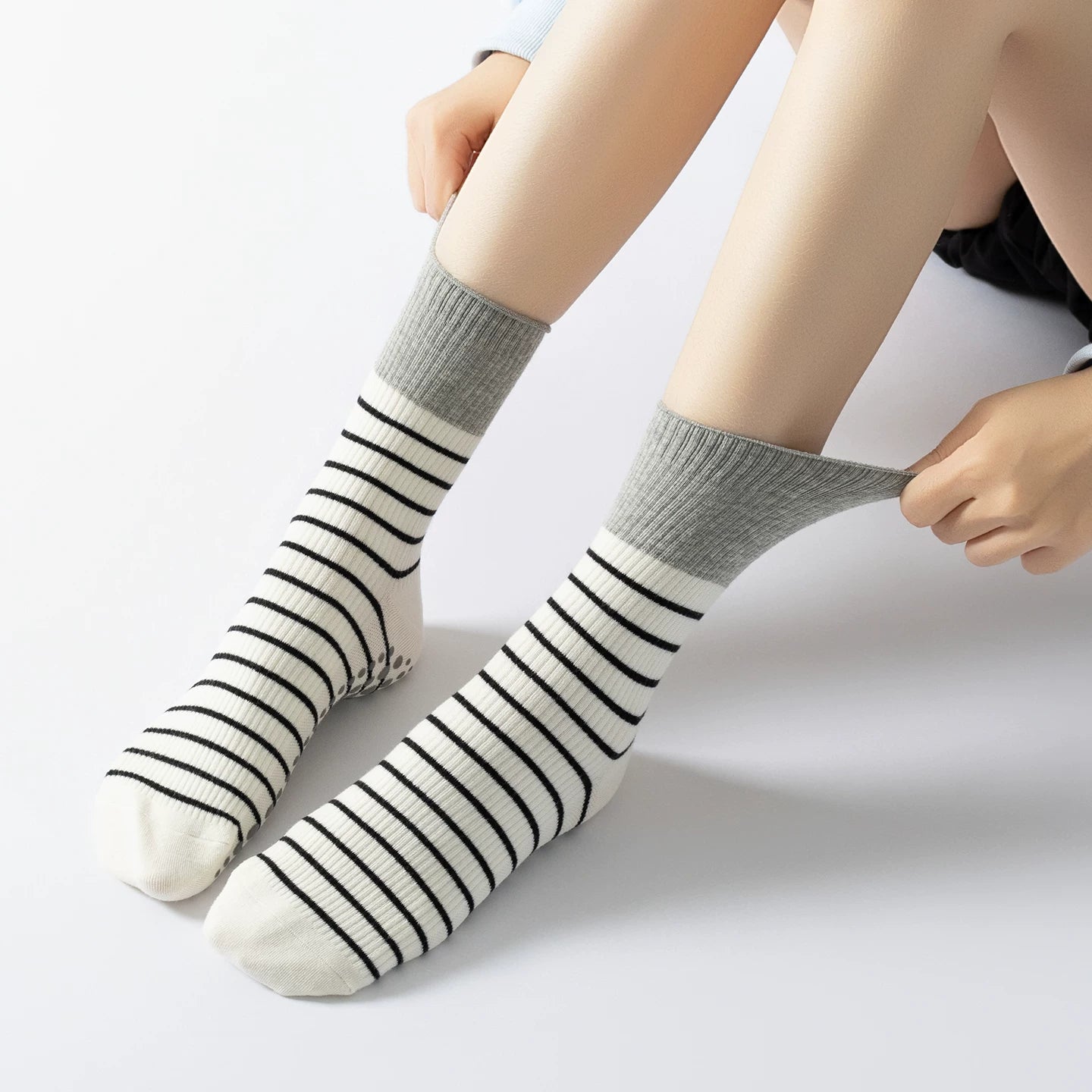 Crystorax | Striped Contrast Non-Slip Yoga Socks for Women, Lightweight Summer Pilates Socks for Indoor Fitness