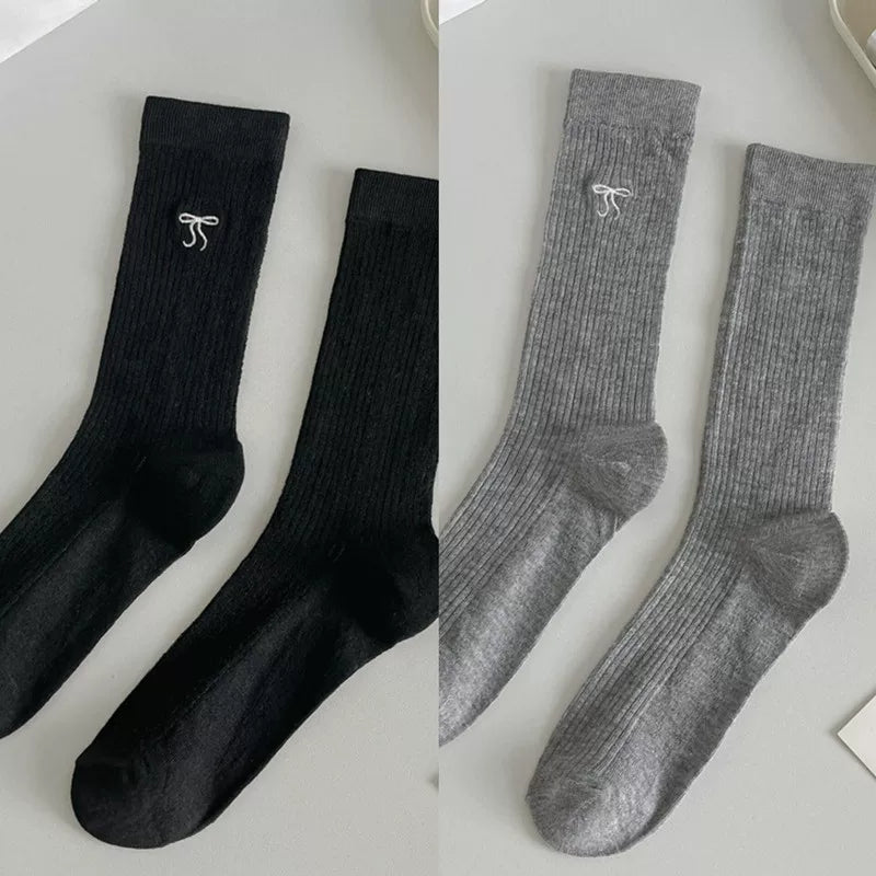 Crystorax | Women’s Ballet Bow Mid-Calf Socks with Lightweight Cotton Knit