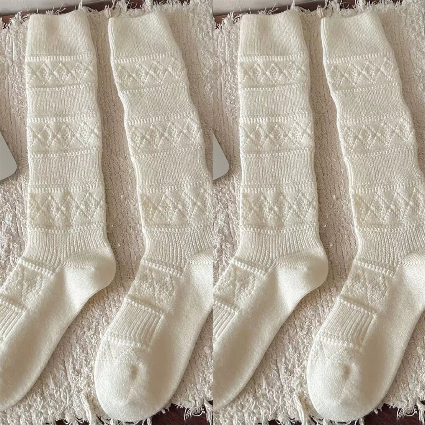 Crystorax | Warm Velvet Diamond Knit Mid-Calf Socks for Women, Korean Retro Pile Socks for Autumn and Winter