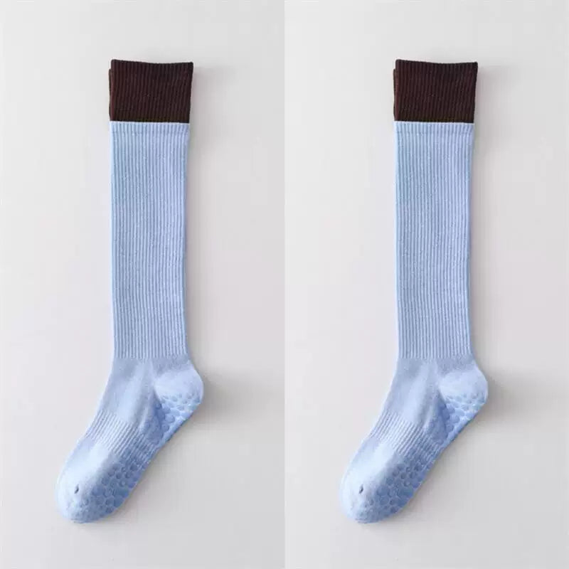 Crystorax | Long Tube Non-Slip Yoga Socks for Women, Double-Cuff Mid-Calf Socks for Pilates and Indoor Fitness
