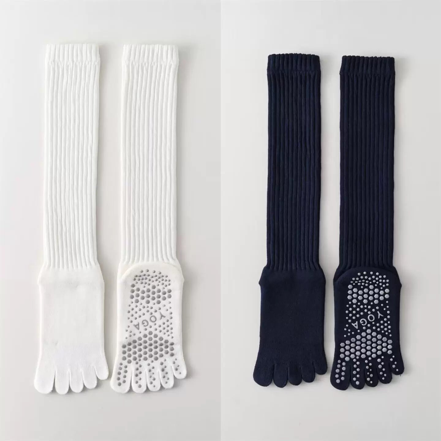 Crystorax | Thick Five-Toe Yoga Long Tube Socks for Women, Non-Slip Split-Toe Pilates Socks for Autumn and Winter