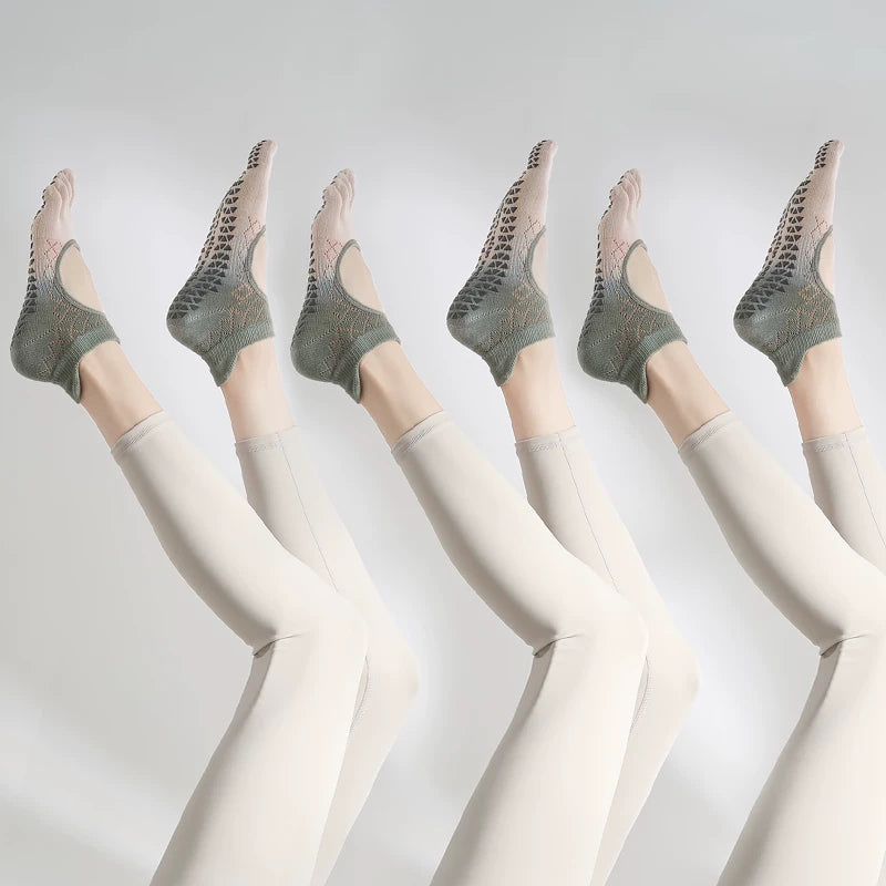 Crystorax | Gradient Five-Toe Yoga Socks for Women, Lightweight Non-Slip Summer Pilates Socks for Indoor Fitness