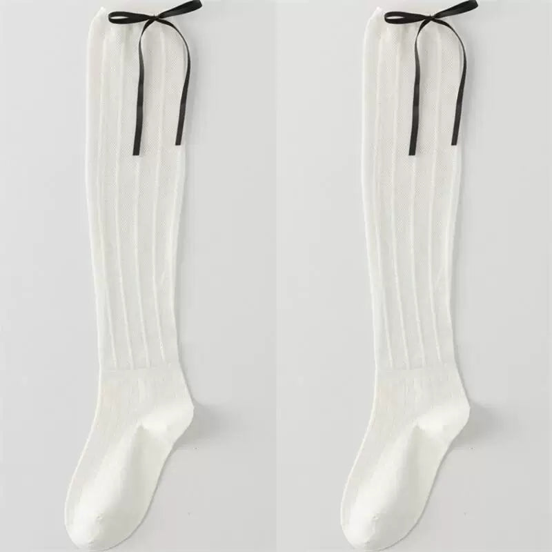 Crystorax | Lightweight Sheer Calf Socks with Bow Detail for Women