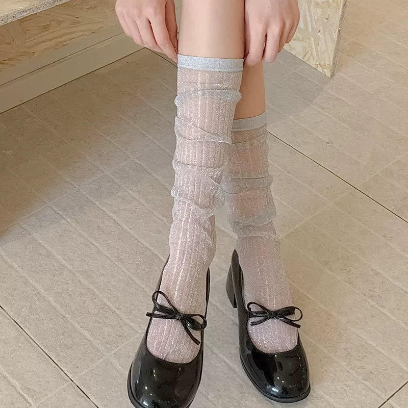 Crystorax | Women’s Thin Calf Socks with Vertical Knit Texture for Summer