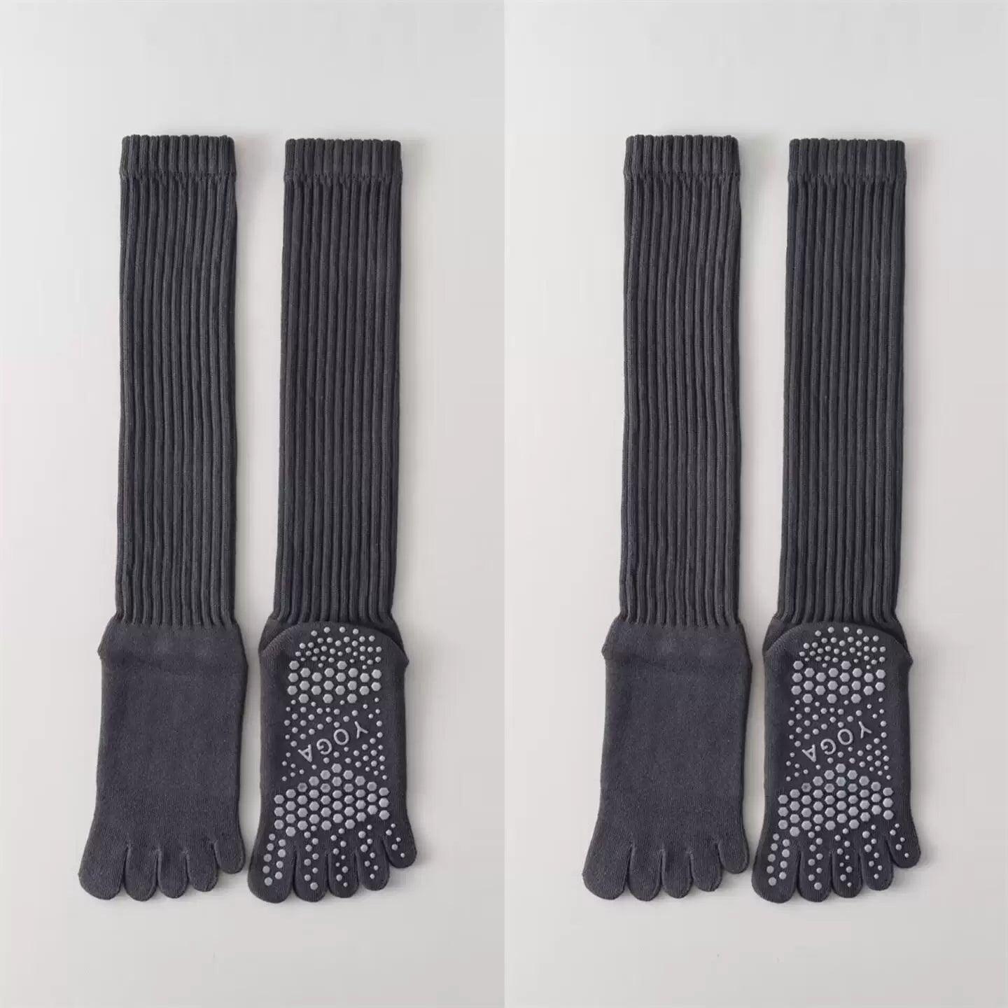 Crystorax | Thick Five-Toe Yoga Long Tube Socks for Women, Non-Slip Split-Toe Pilates Socks for Autumn and Winter