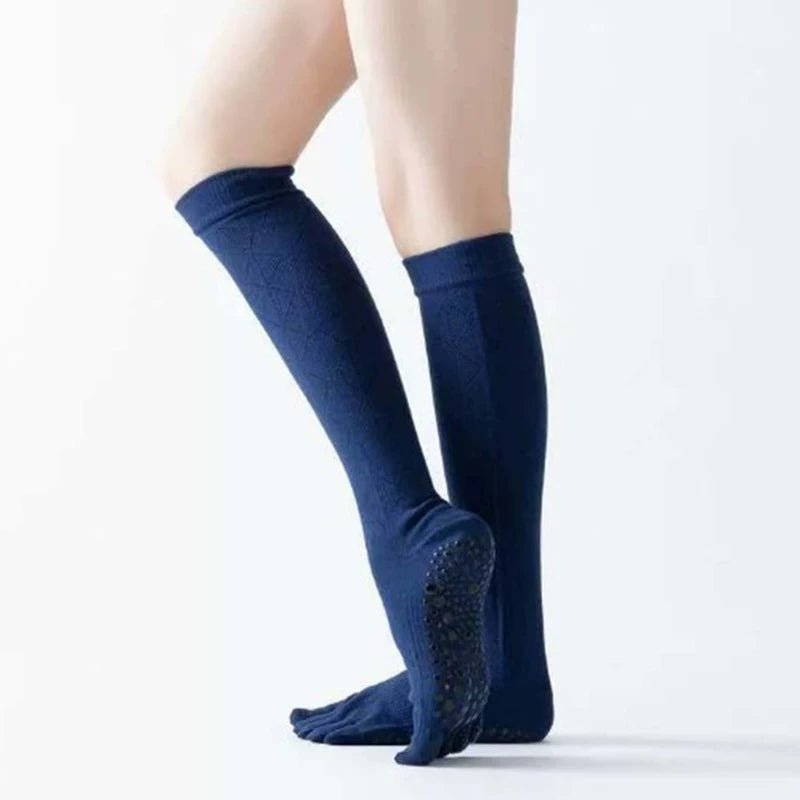 Crystorax | Five-Toe Non-Slip Yoga Socks for Women, Cotton Mid-Calf Pilates and Dance Socks for Indoor Fitness