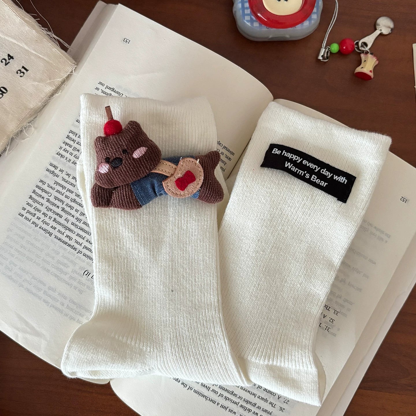 Crystorax | Coffee Brown Cotton Mid-Calf Socks for Women, Autumn Winter Japanese Cute Cartoon Socks for Leather Shoes