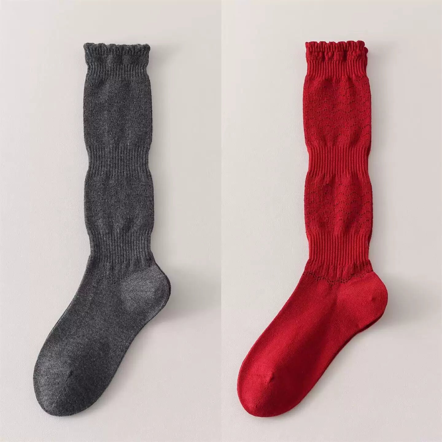 Crystorax | Women’s Merino Wool Calf Socks with Lace Knit Detail