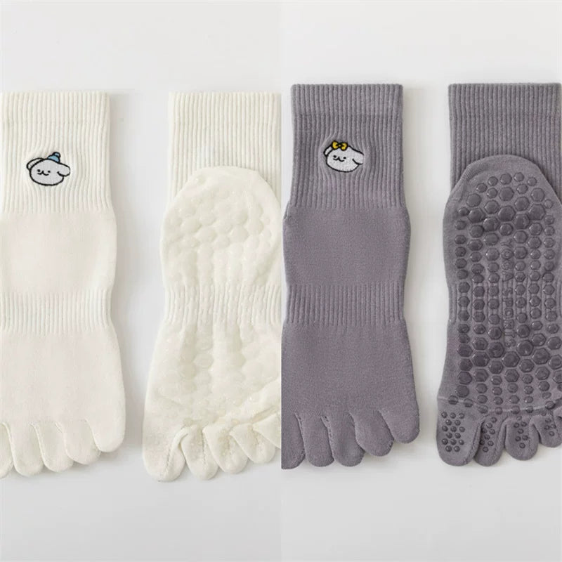 Crystorax | Five-Toe Yoga Mid-Calf Socks for Women, Non-Slip Split-Toe Pilates Socks for Spring and Autumn Fitness