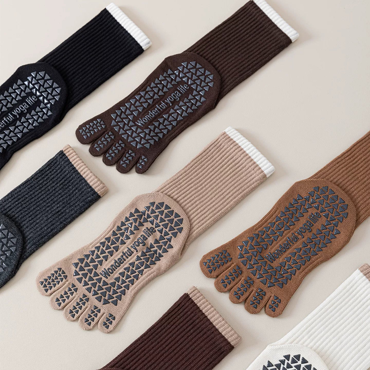 Crystorax | Striped Five-Toe Yoga Socks for Women, Non-Slip Mid-Calf Socks for Pilates, Dance, and Fitness