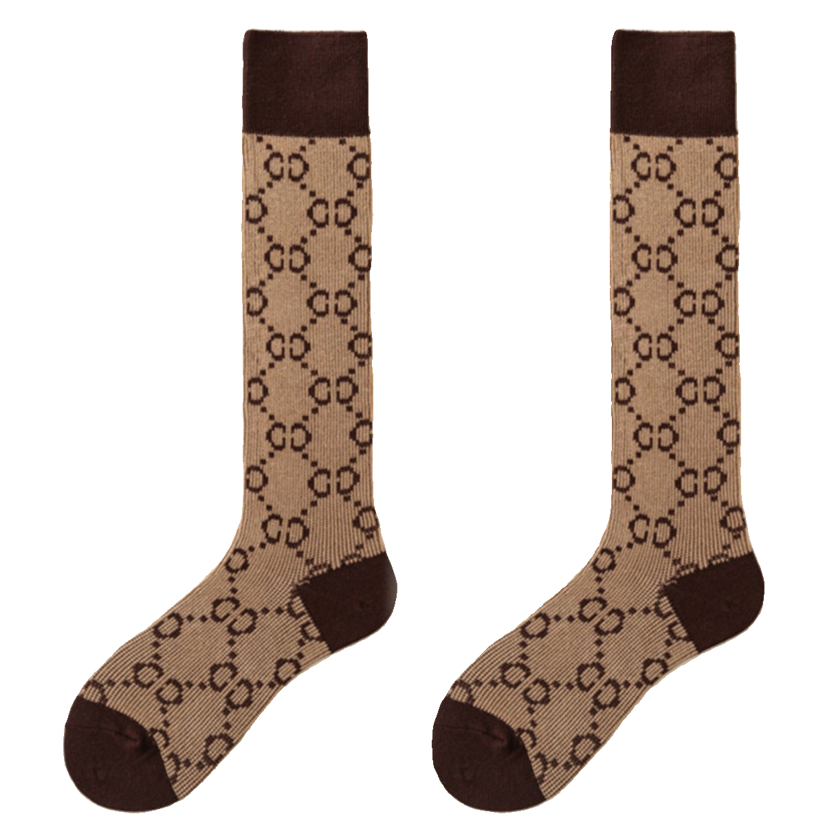 Crystorax | Retro Letter Knit Long Tube Socks for Women, Double-Needle Cotton Pile Socks in Maillard Brown for Autumn and Winter