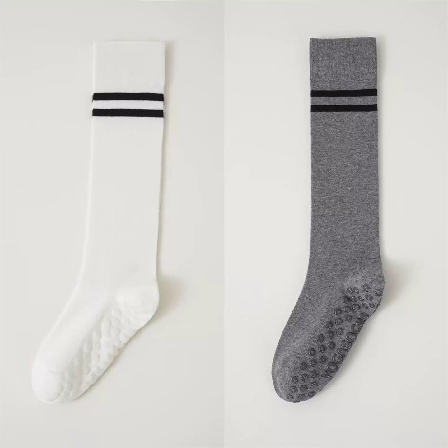 Crystorax | Striped Long Tube Yoga Socks for Women, Non-Slip Mid-Calf Pilates Socks for Indoor Fitness