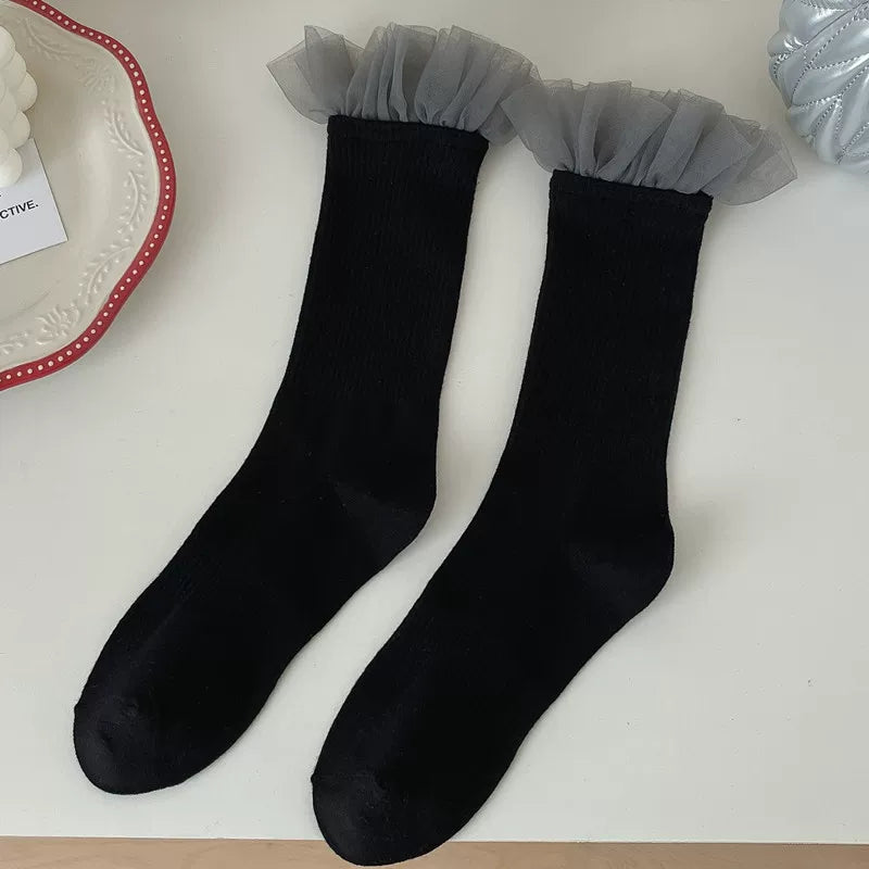 Crystorax | Women’s Knee-High Socks with Lace Spliced Knit Panels