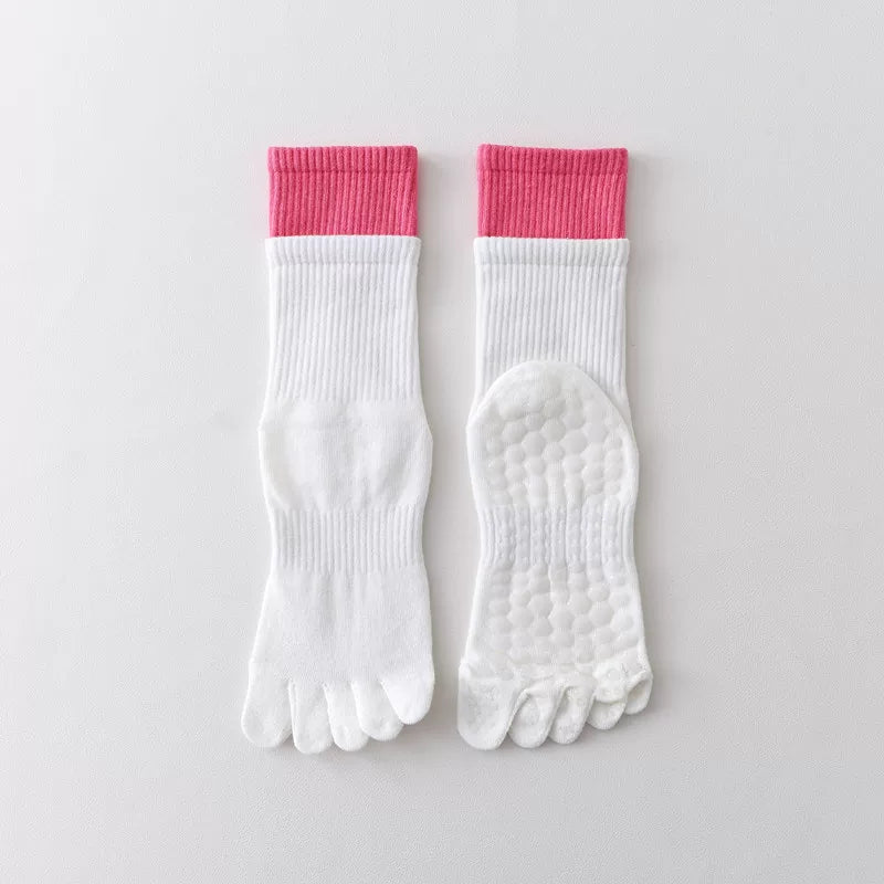 Crystorax | Five-Toe Mid-Calf Yoga Socks for Women, Non-Slip Split-Toe Pilates Socks for Indoor Fitness and Dance