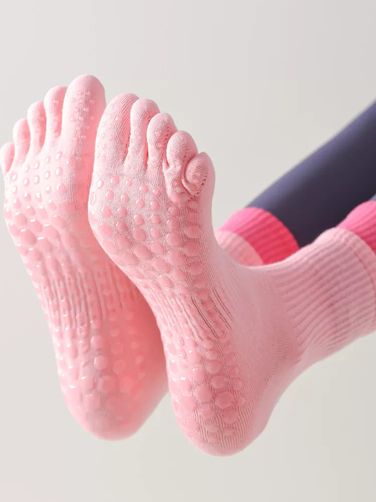 Crystorax | Five-Toe Mid-Calf Yoga Socks for Women, Non-Slip Split-Toe Pilates Socks for Indoor Fitness and Dance