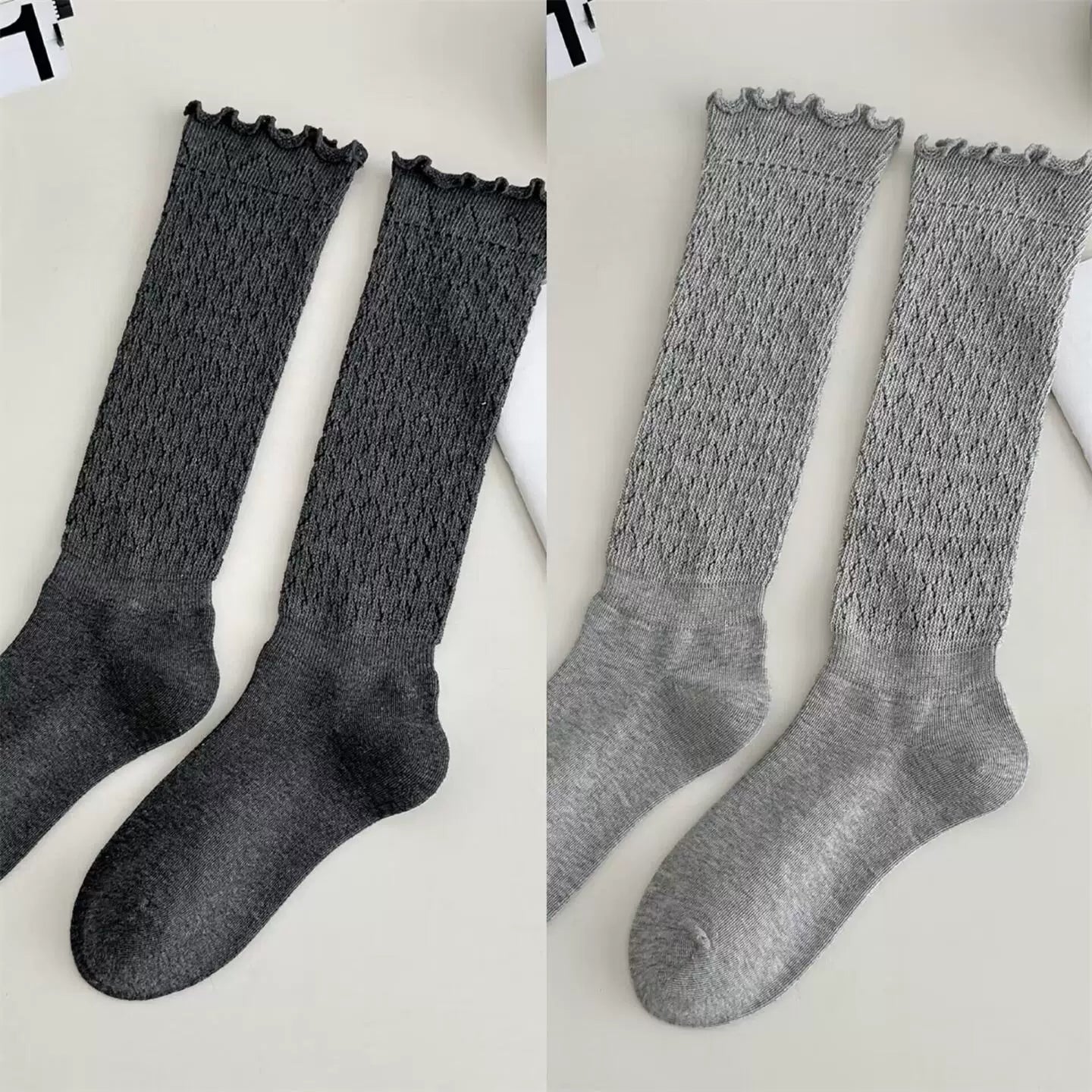 Crystorax | Women’s Knit Calf Socks with Lace Trim Detail