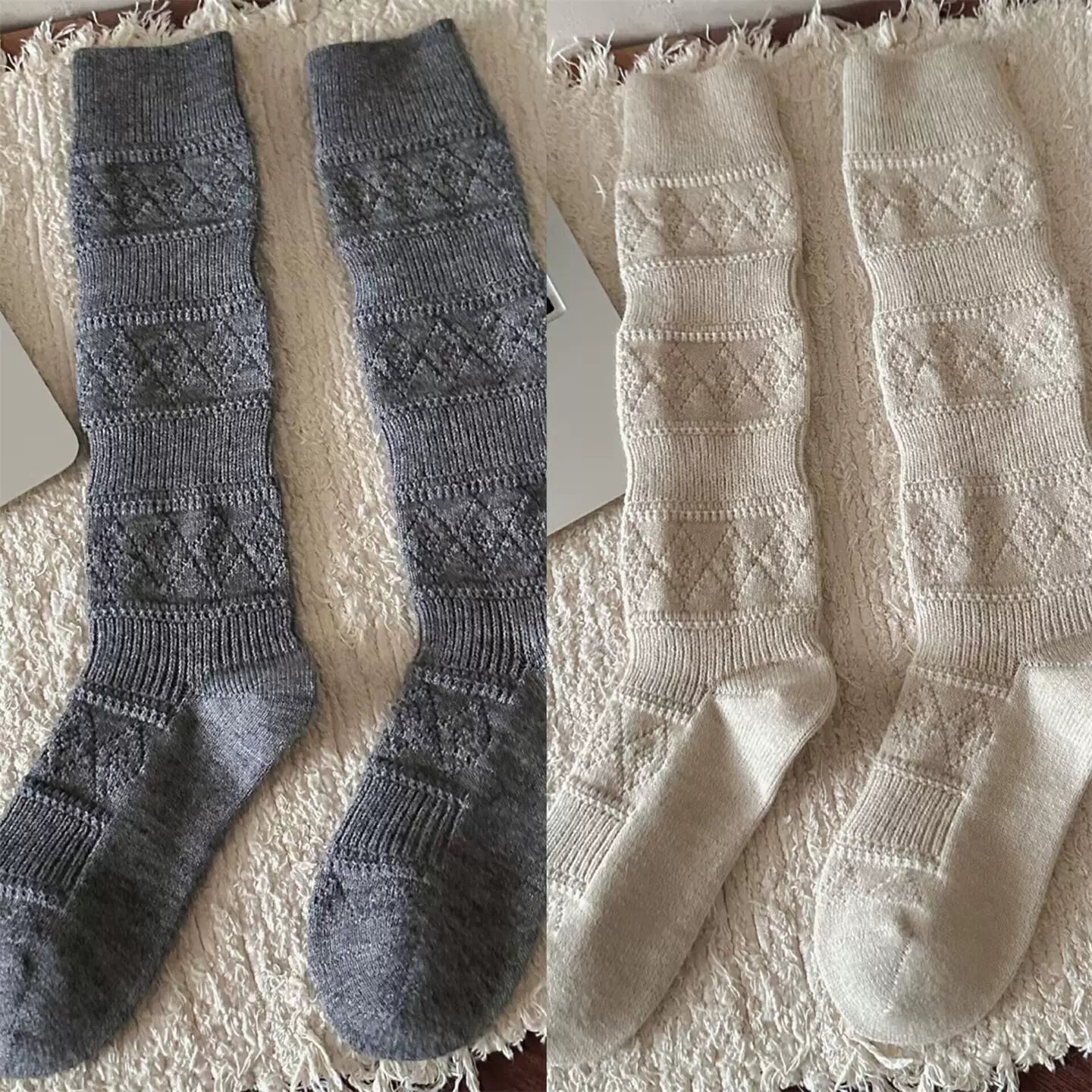 Crystorax | Warm Velvet Diamond Knit Mid-Calf Socks for Women, Korean Retro Pile Socks for Autumn and Winter