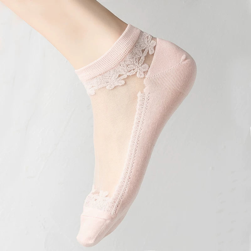 Crystorax | Ultra-Thin Transparent Summer No-Show Socks for Women, Breathable Crystal Silk Boat Socks with Soft Cotton Sole