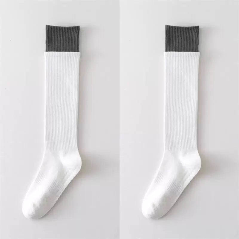 Crystorax | Long Tube Non-Slip Yoga Socks for Women, Double-Cuff Mid-Calf Socks for Pilates and Indoor Fitness