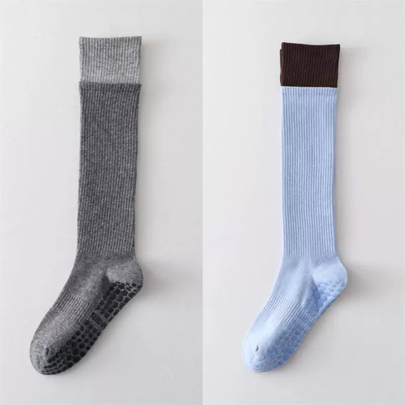 Crystorax | Long Tube Non-Slip Yoga Socks for Women, Double-Cuff Mid-Calf Socks for Pilates and Indoor Fitness