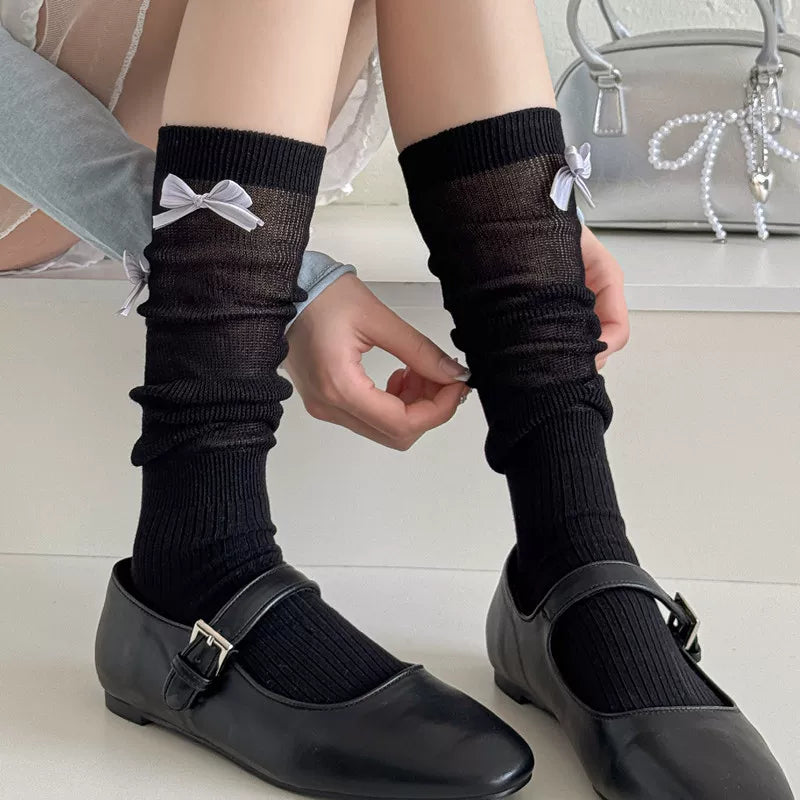 Crystorax | Women’s Ballet Bow Calf Socks with Lightweight Knit