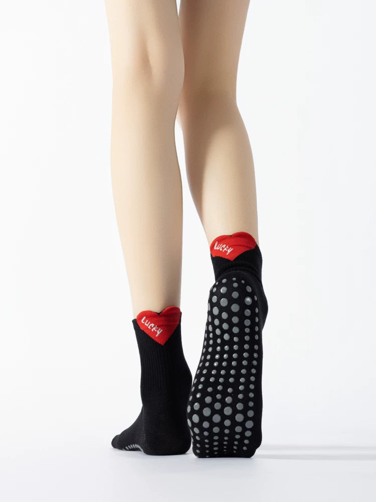 Crystorax | Heart Contrast Non-Slip Yoga Socks for Women, Short Summer Pilates Socks for Indoor Fitness