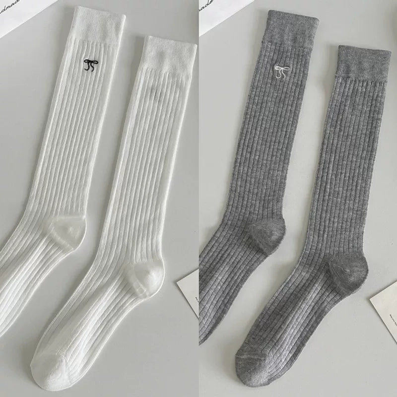 Crystorax | Women’s Ballet Bow Mid-Calf Socks with Lightweight Cotton Knit