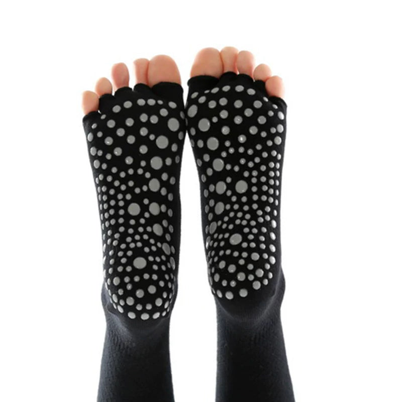 Crystorax | Five-Toe Non-Slip Yoga Socks for Women, Cotton Mid-Calf Pilates and Dance Socks for Indoor Fitness