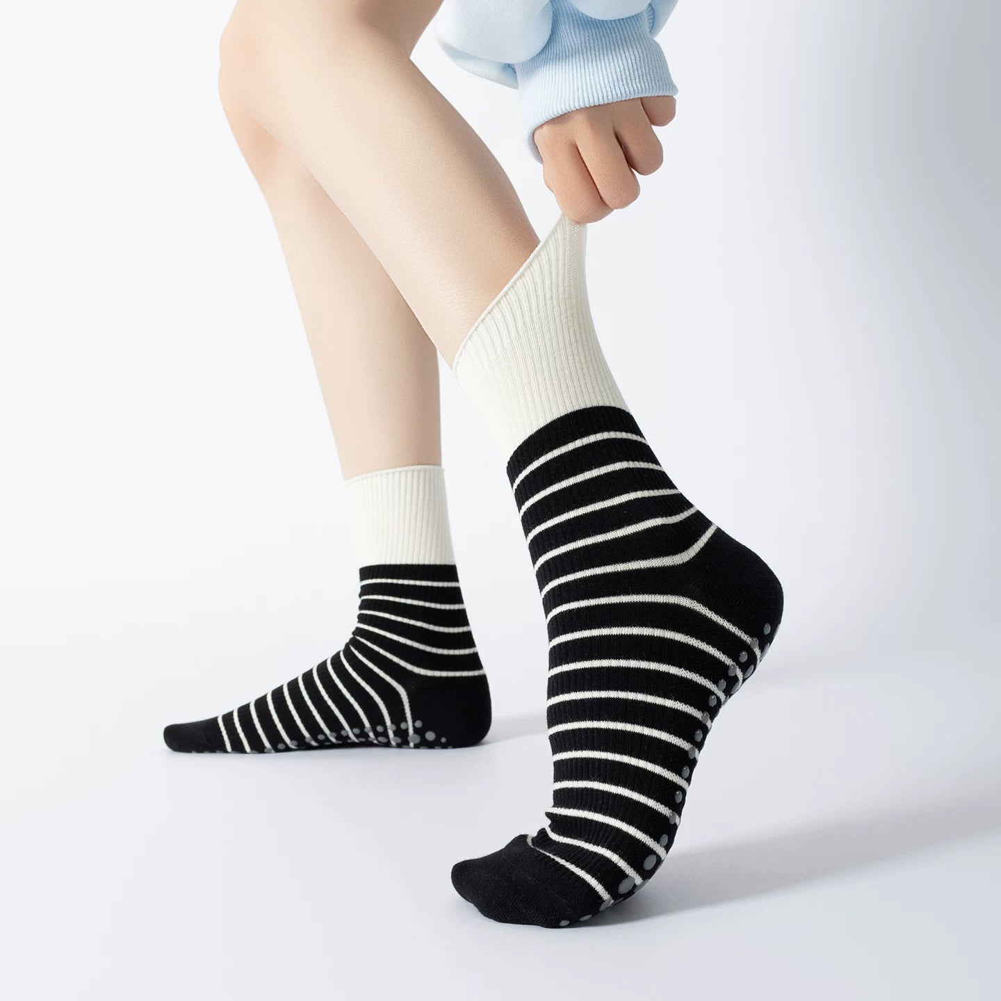 Crystorax | Striped Contrast Non-Slip Yoga Socks for Women, Lightweight Summer Pilates Socks for Indoor Fitness