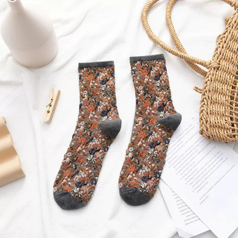 Crystorax | Women’s Cotton Mid-Calf Socks with Lace Trim for Autumn Winter