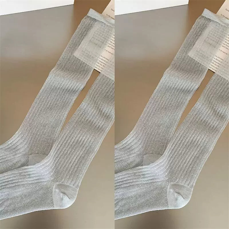 Crystorax | Women’s Thin Calf Socks with Vertical Knit Texture for Summer
