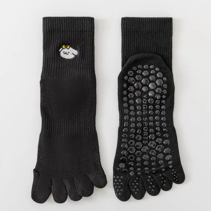 Crystorax | Five-Toe Yoga Mid-Calf Socks for Women, Non-Slip Split-Toe Pilates Socks for Spring and Autumn Fitness